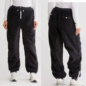 Free People Movement Sundown Fleece Jogger Black Sherpa Cozy Pants NWT S/M